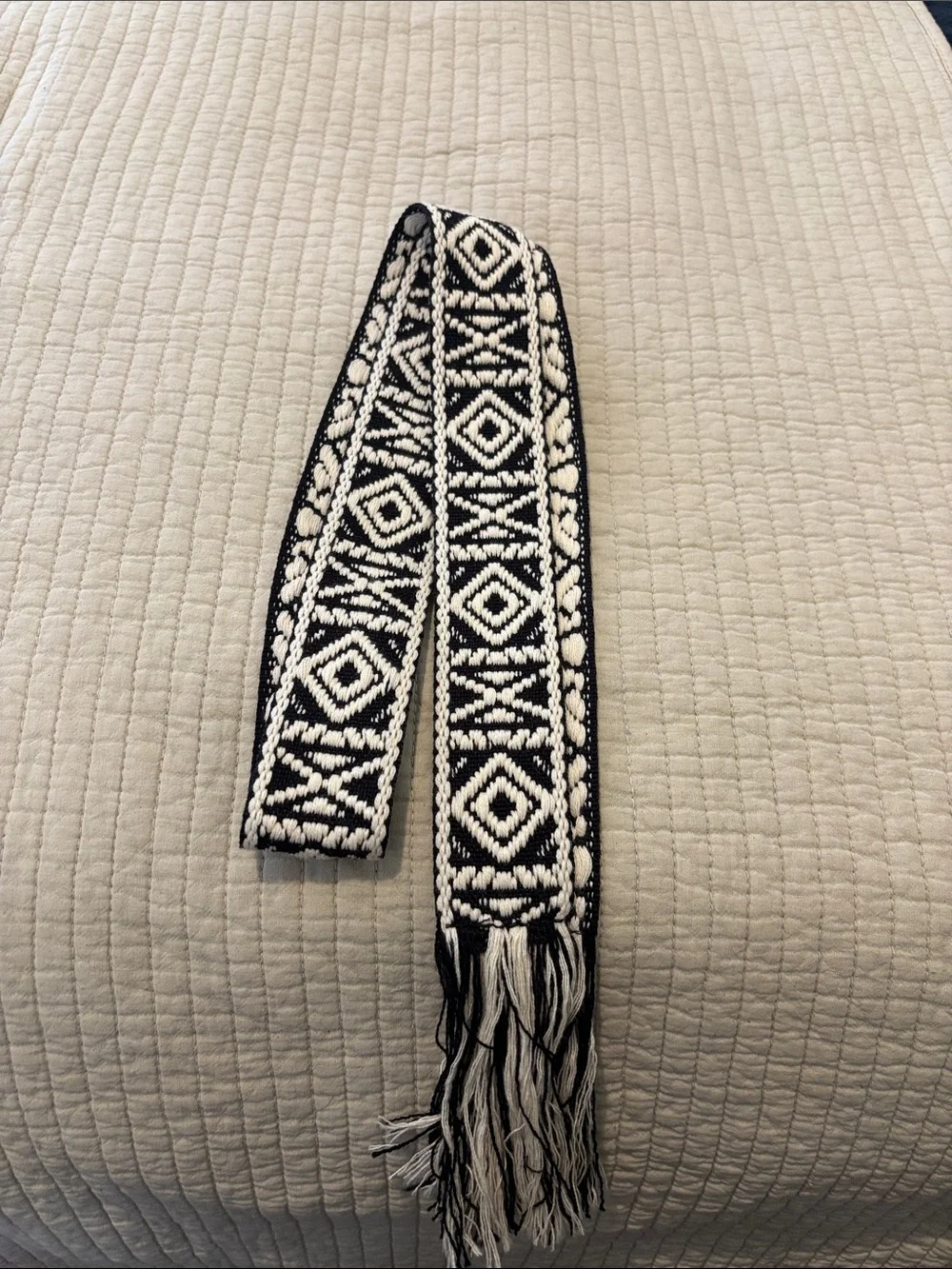 Handwoven Black and White Geometric Belt - Women Accessories